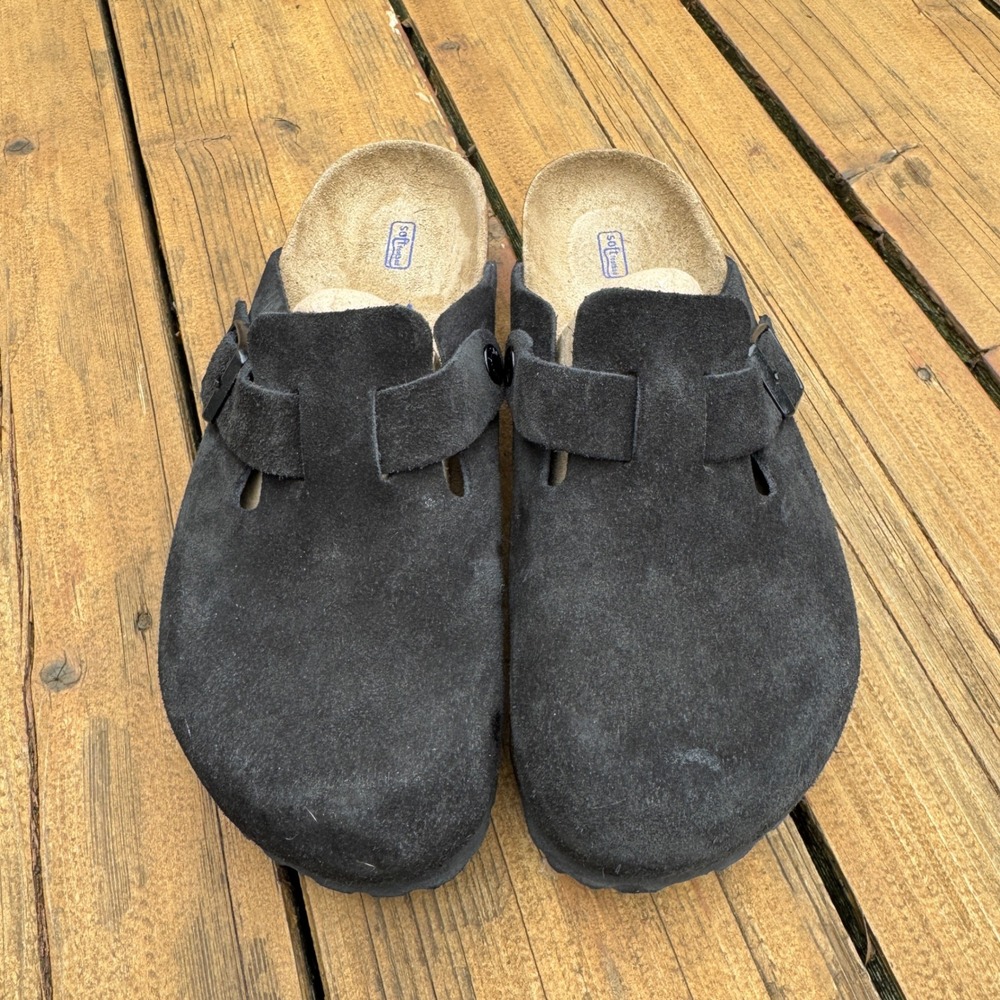 Birkenstock Boston Soft Footbed Black Suede Clogs 39 L8 M6 Made in Germany